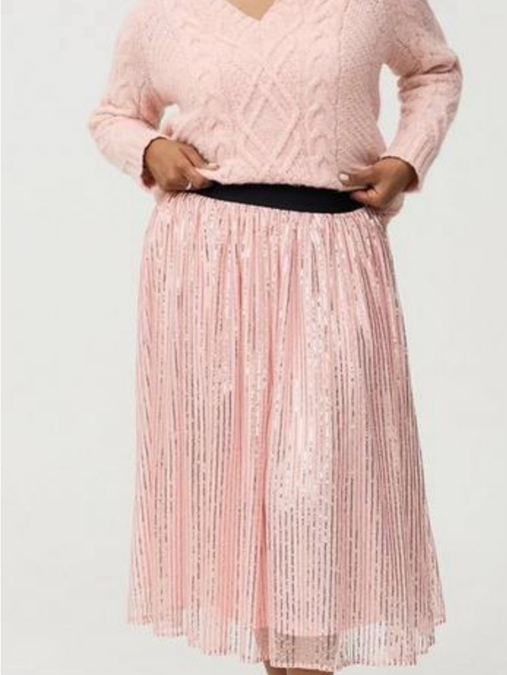 torrid Pink Pleated Midi Skirt with Black Waistband